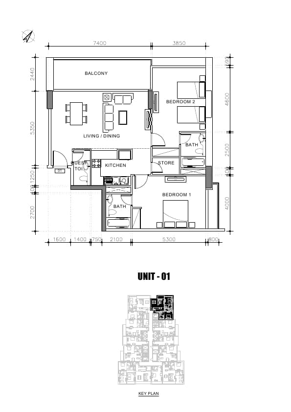 Avanti Tower, 2-Bed Floor Plan, type: 2 Bedroom
