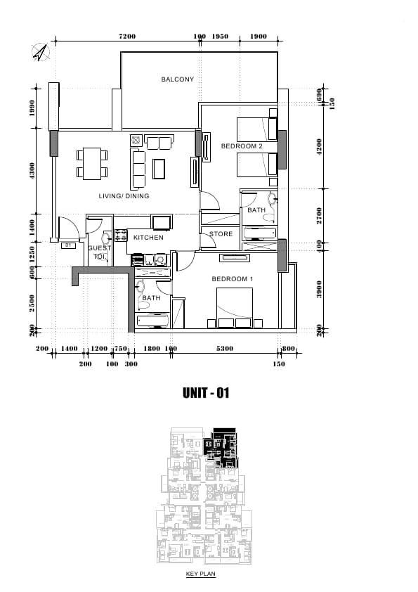 Avanti Tower, 2-Bed Floor Plan, type: 2 Bedroom