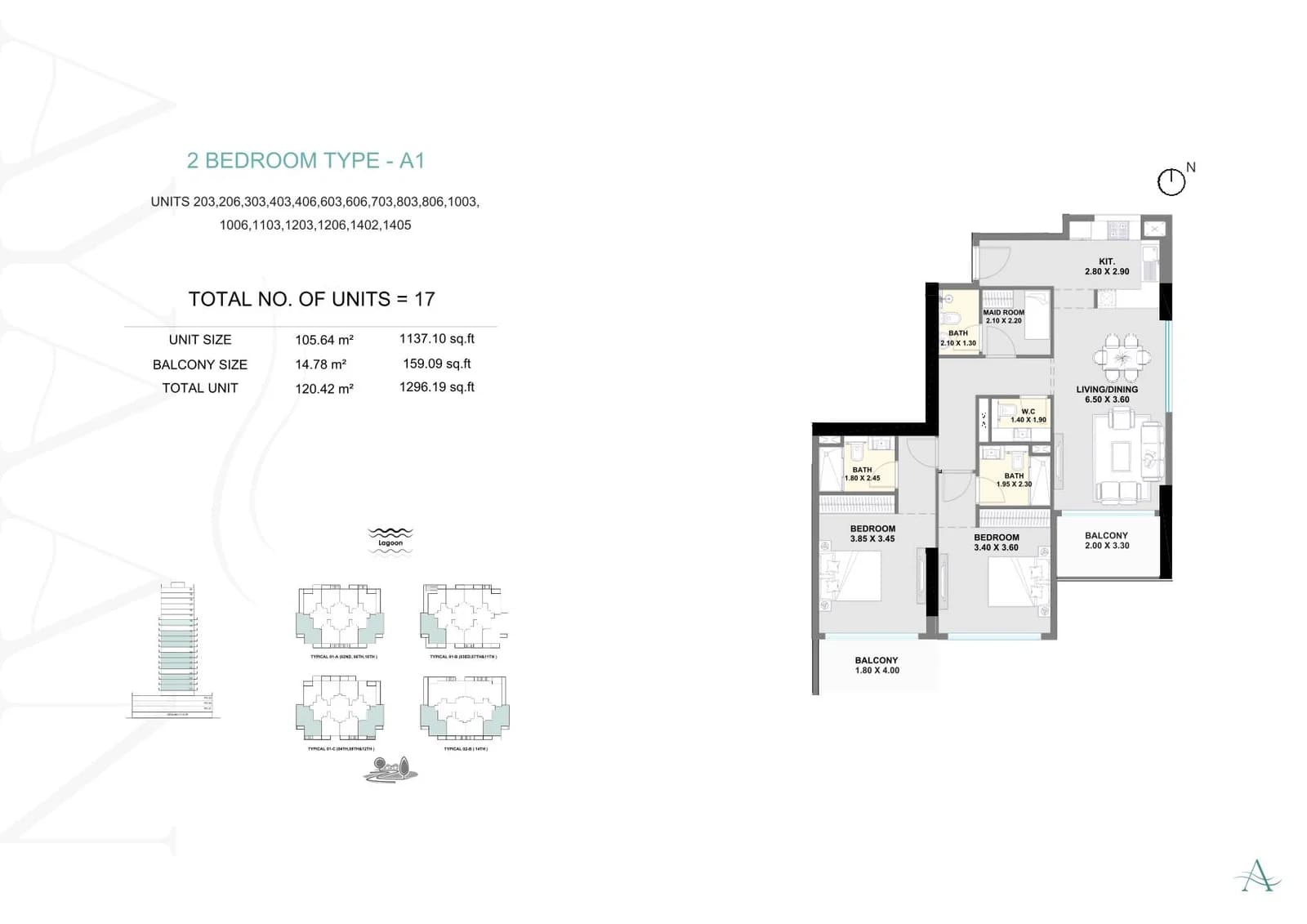 Ayaan Heights I, 2-Bed Floor Plan, type: 2 Bed