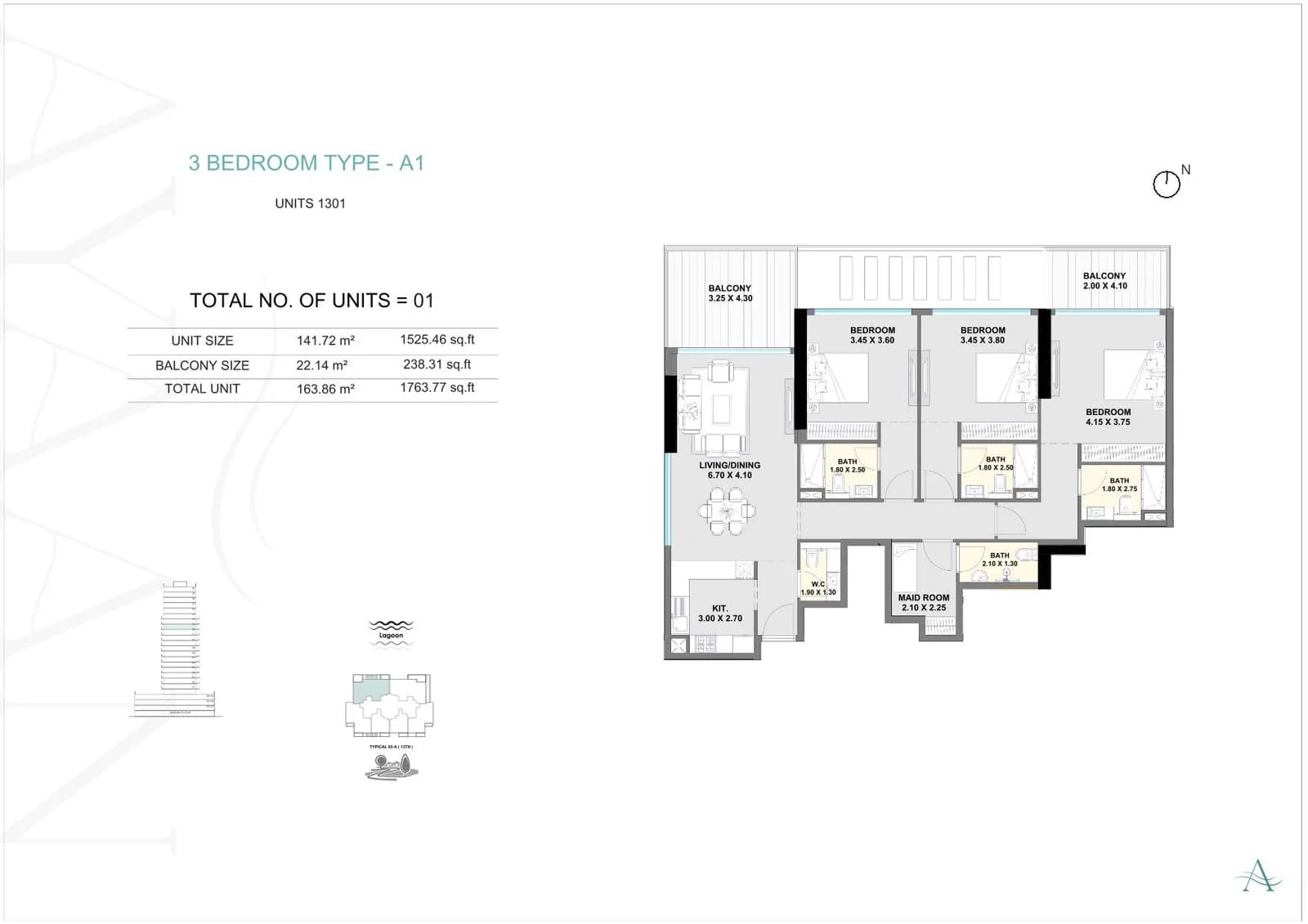 Ayaan Heights I, 3-Bed Floor Plan, type: 3 Bed