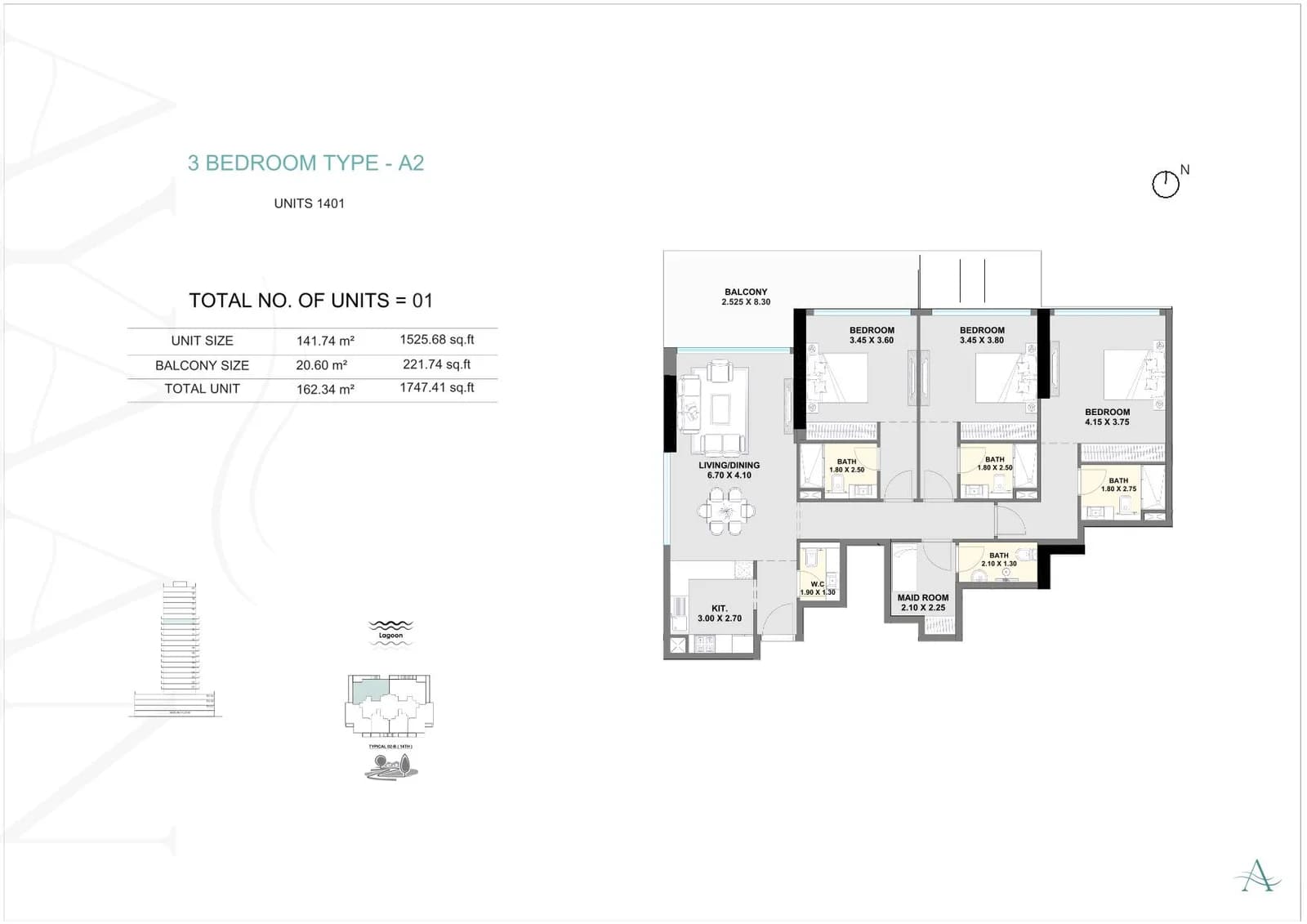 Ayaan Heights I, 3-Bed Floor Plan, type: 3 Bed