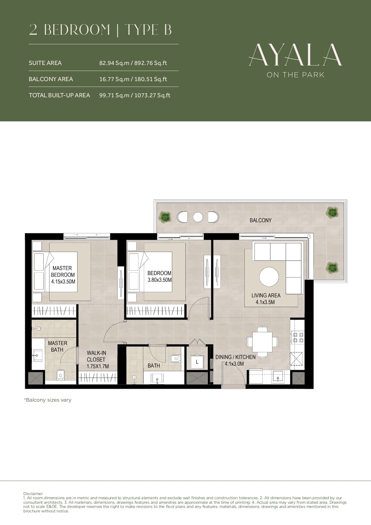Ayala on the Park, 2-Bed Floor Plan, type: