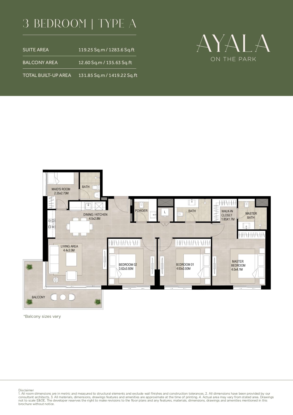 Ayala on the Park, 3-Bed Floor Plan, type: