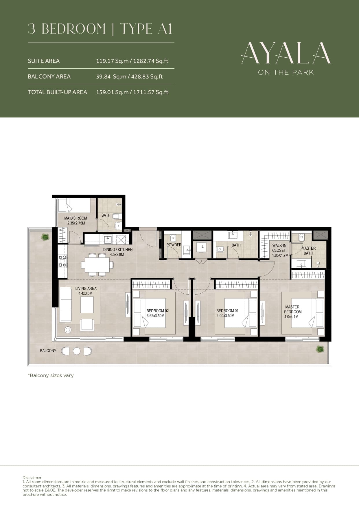 Ayala on the Park, 3-Bed Floor Plan, type: