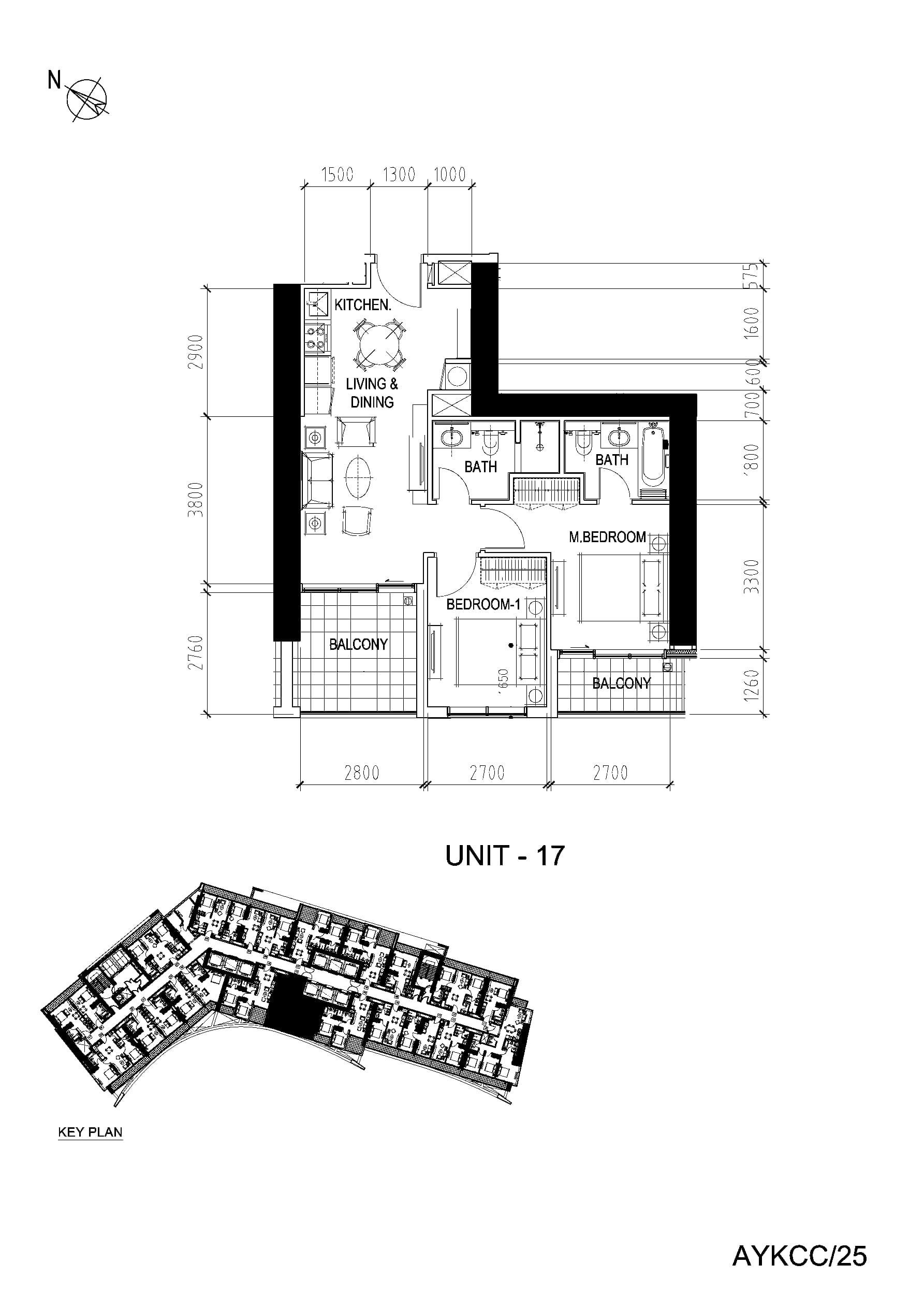 Aykon City Tower C - The Residences, 2-Bed Floor Plan, type: 2 Bedroom