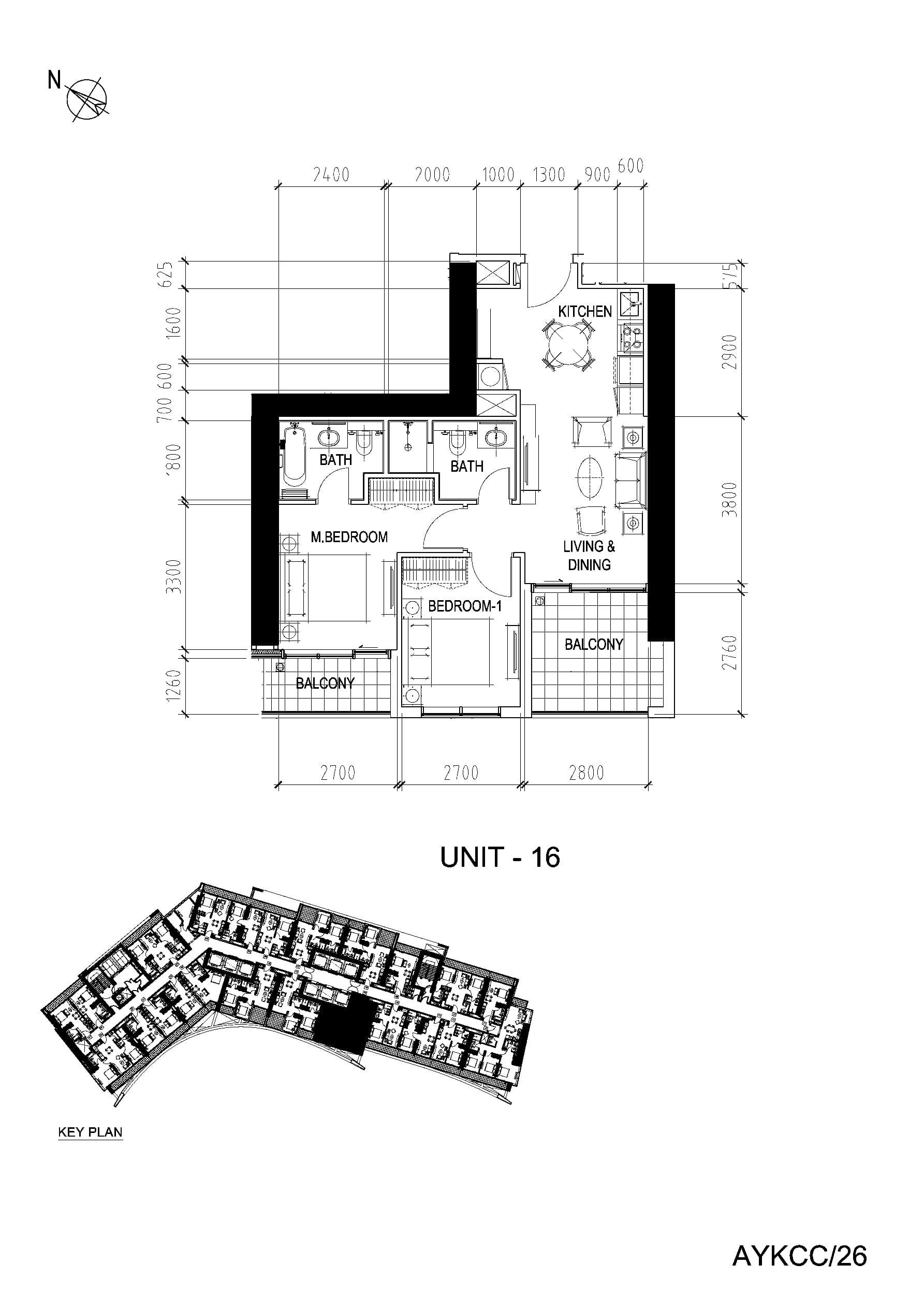 Aykon City Tower C - The Residences, 2-Bed Floor Plan, type: 2 Bedroom