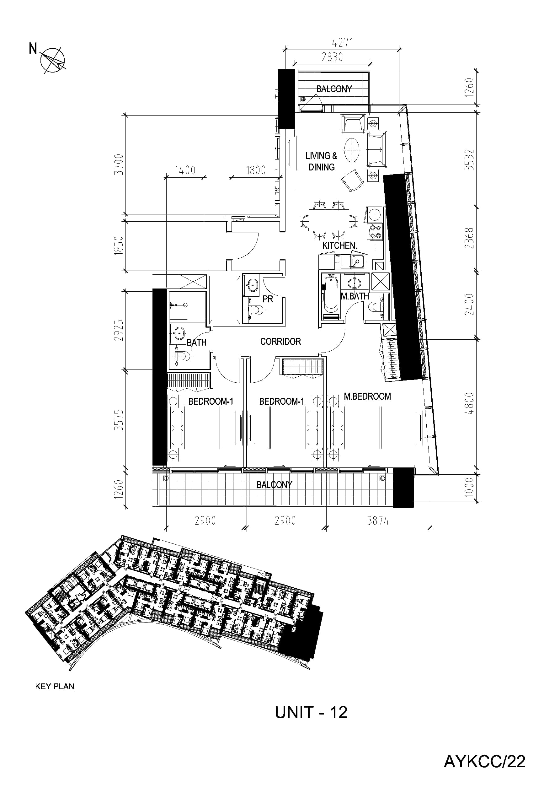 Aykon City Tower C - The Residences, 3-Bed Floor Plan, type: 3 Bedroom