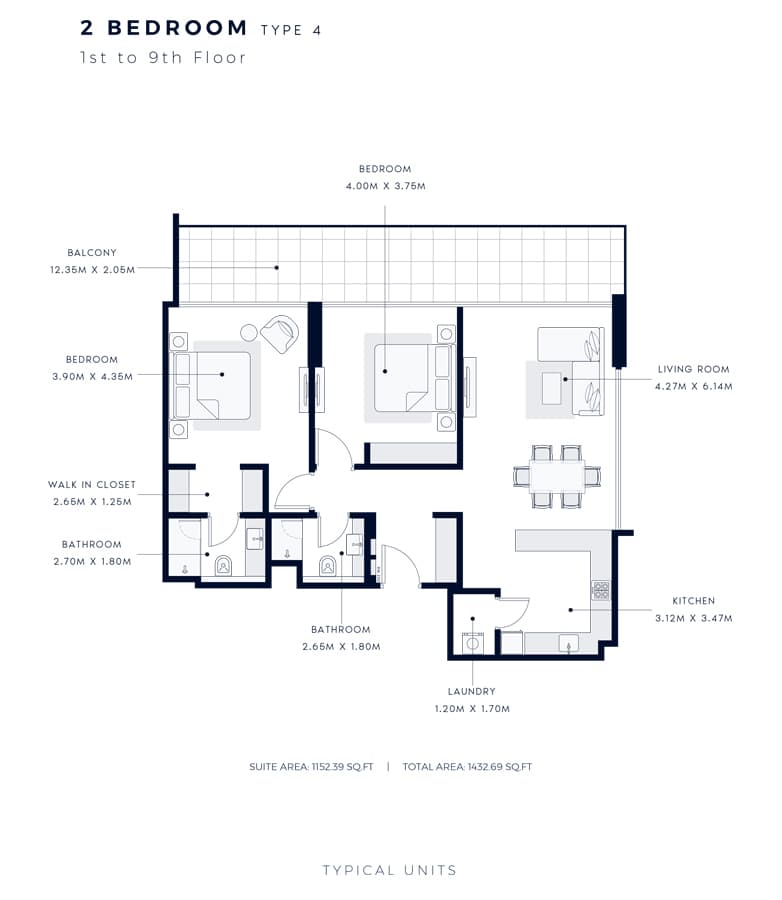 Azizi Central, 2-Bed Floor Plan, type: