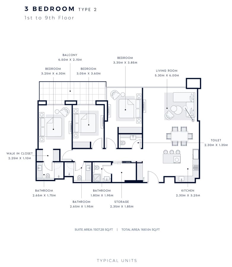 Azizi Central, 3-Bed Floor Plan, type: