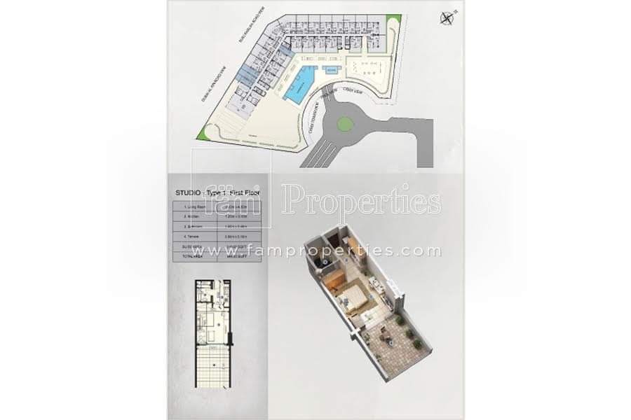 Azizi Farhad Residence, 0-Bed Floor Plan, type: Studio