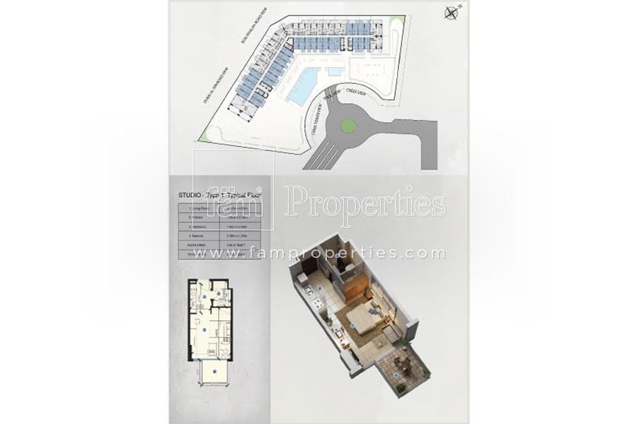 Azizi Farhad Residence, 0-Bed Floor Plan, type: Studio