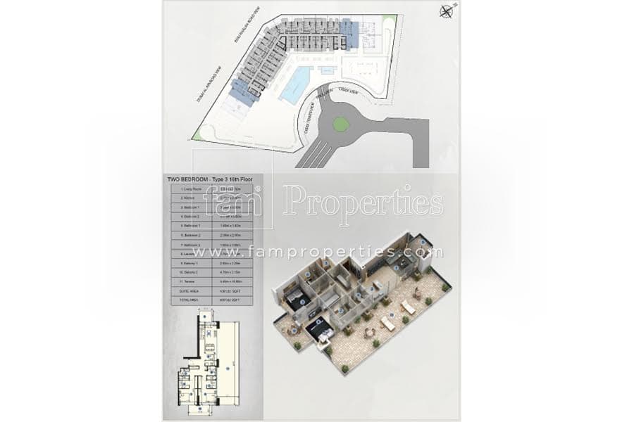 Azizi Farhad Residence, 2-Bed Floor Plan, type: 2 Bedroom