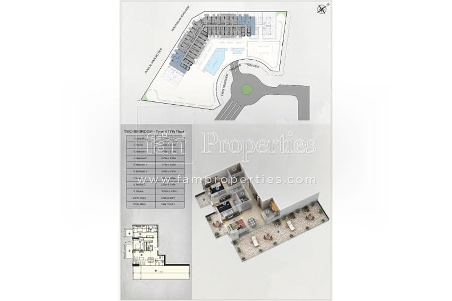 Azizi Farhad Residence, 2-Bed Floor Plan, type: 2 Bedroom