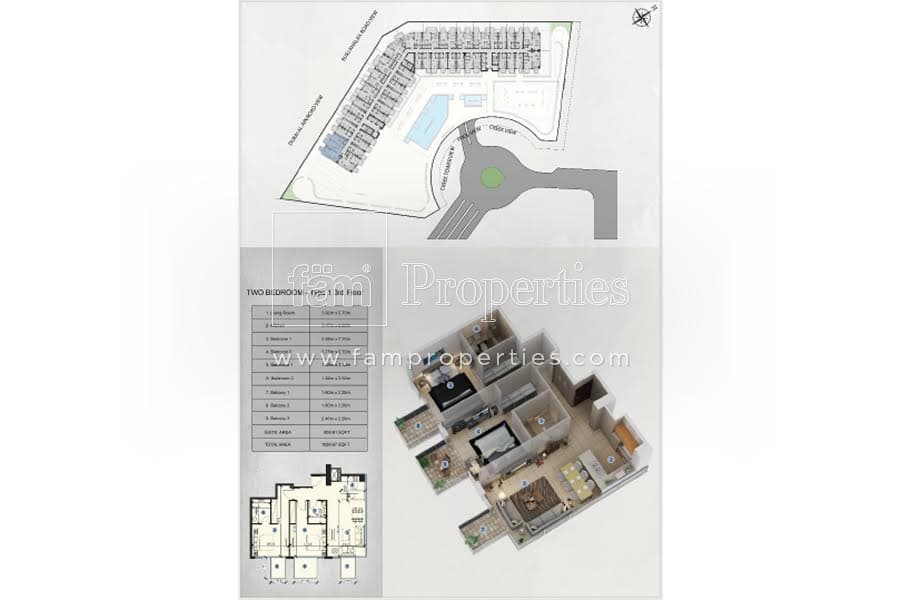 Azizi Farhad Residence, 2-Bed Floor Plan, type: 2 Bedroom