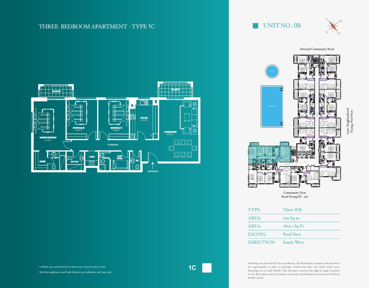 Azizi Feirouz Apartments, 3-Bed Floor Plan, type: Type 1C