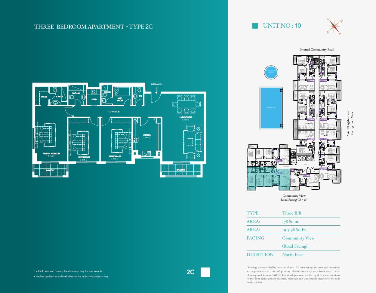 Azizi Feirouz Apartments, 3-Bed Floor Plan, type: Type 2C