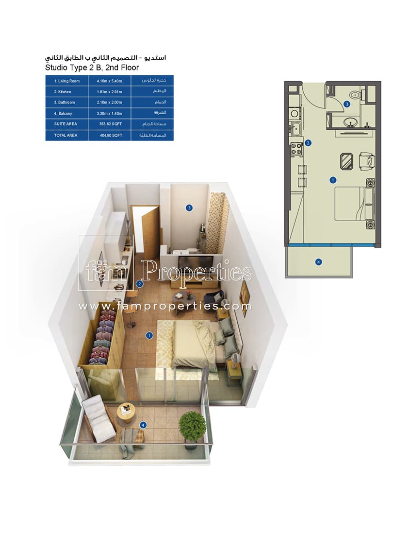 Azizi Grand, 0-Bed Floor Plan, type: Studio