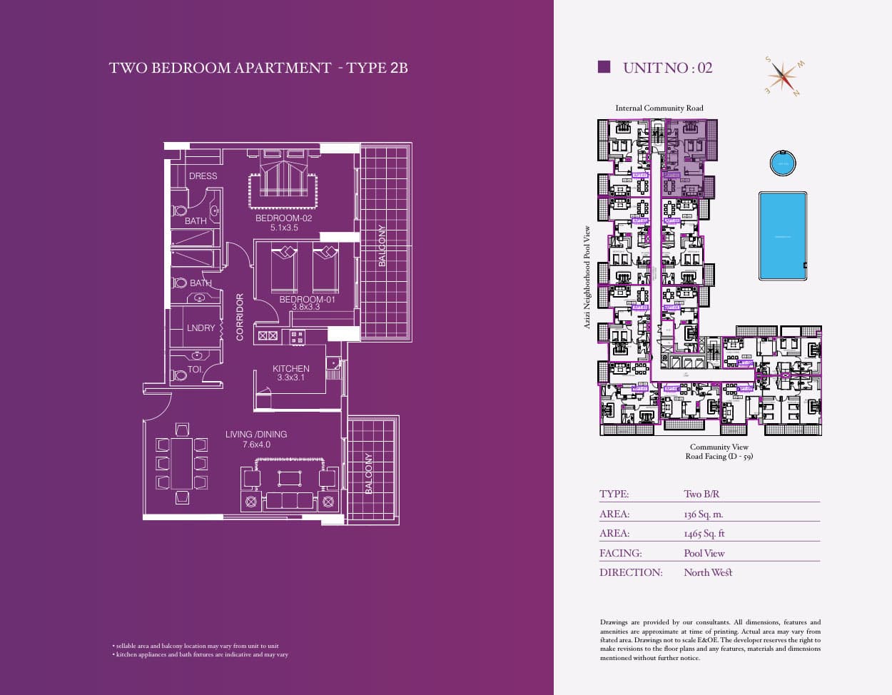 Azizi Iris, 2-Bed Floor Plan, type: Type 2B