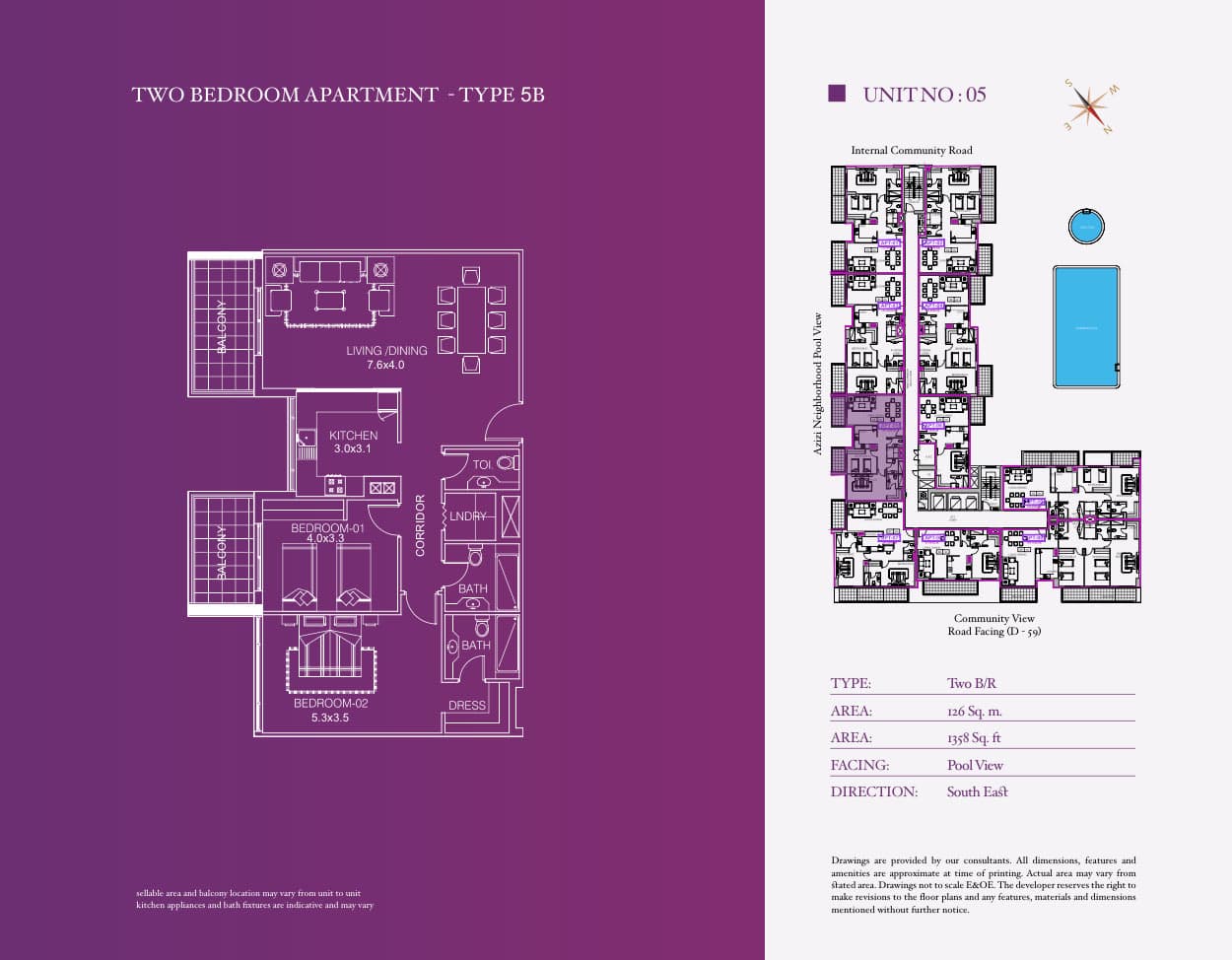 Azizi Iris, 2-Bed Floor Plan, type: Type 5B