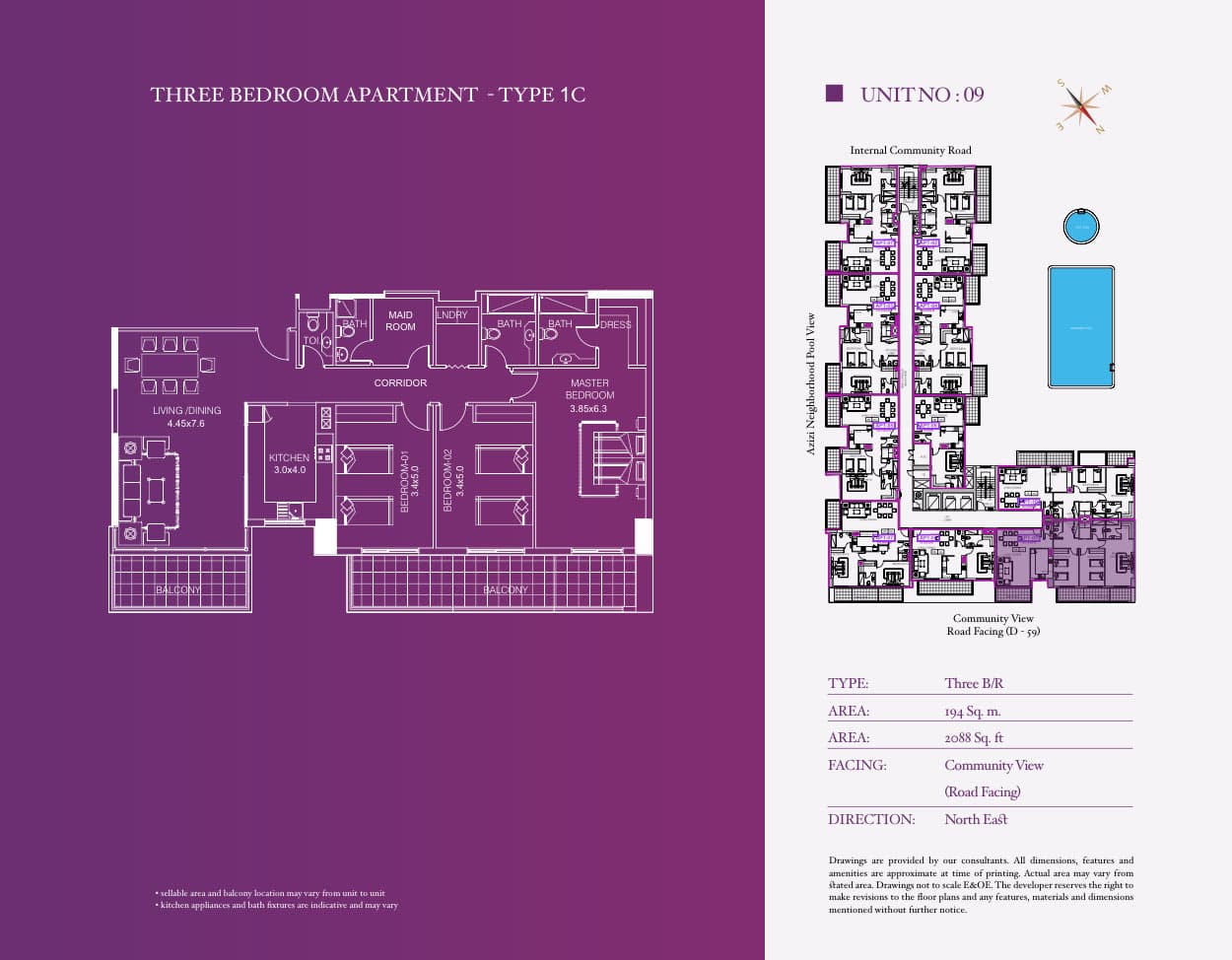 Azizi Iris, 3-Bed Floor Plan, type: Type 1C