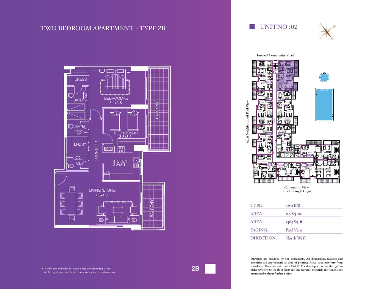 Azizi Orchid Residence, 2-Bed Floor Plan, type: Type 2B