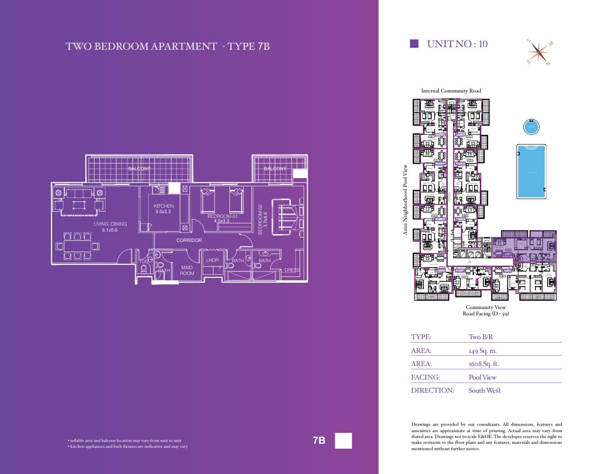 Azizi Orchid Residence, 2-Bed Floor Plan, type: Type 7B