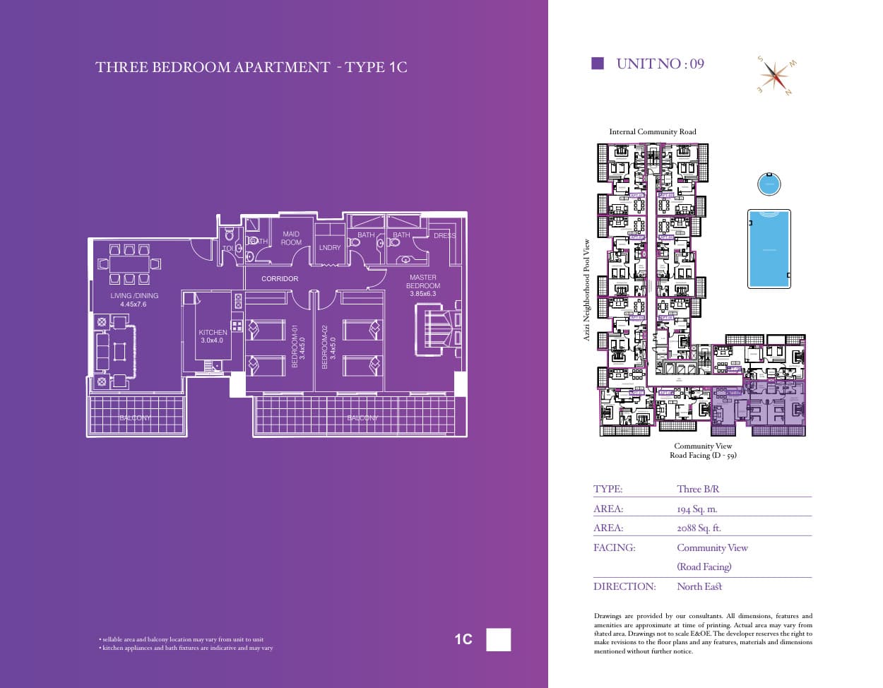 Azizi Orchid Residence, 3-Bed Floor Plan, type: Type 1C