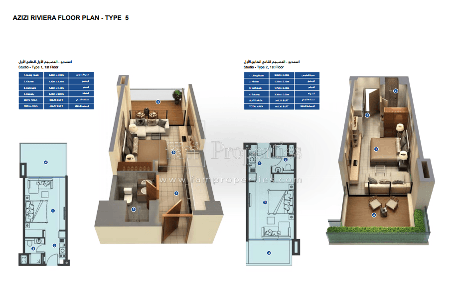 Azizi Riviera 5, 0-Bed Floor Plan, type: Studio