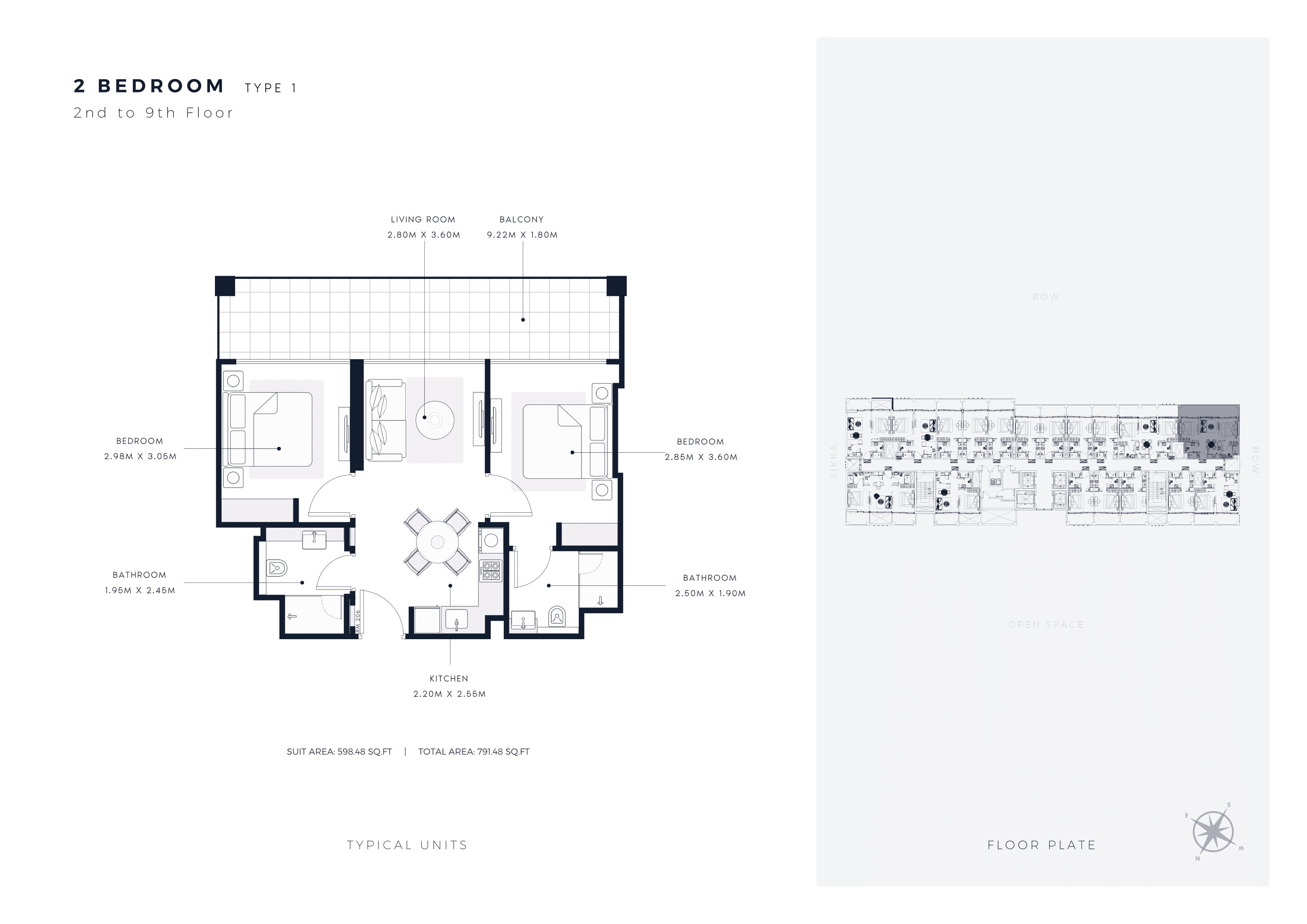 Azizi Riviera 65, 2-Bed Floor Plan, type:
