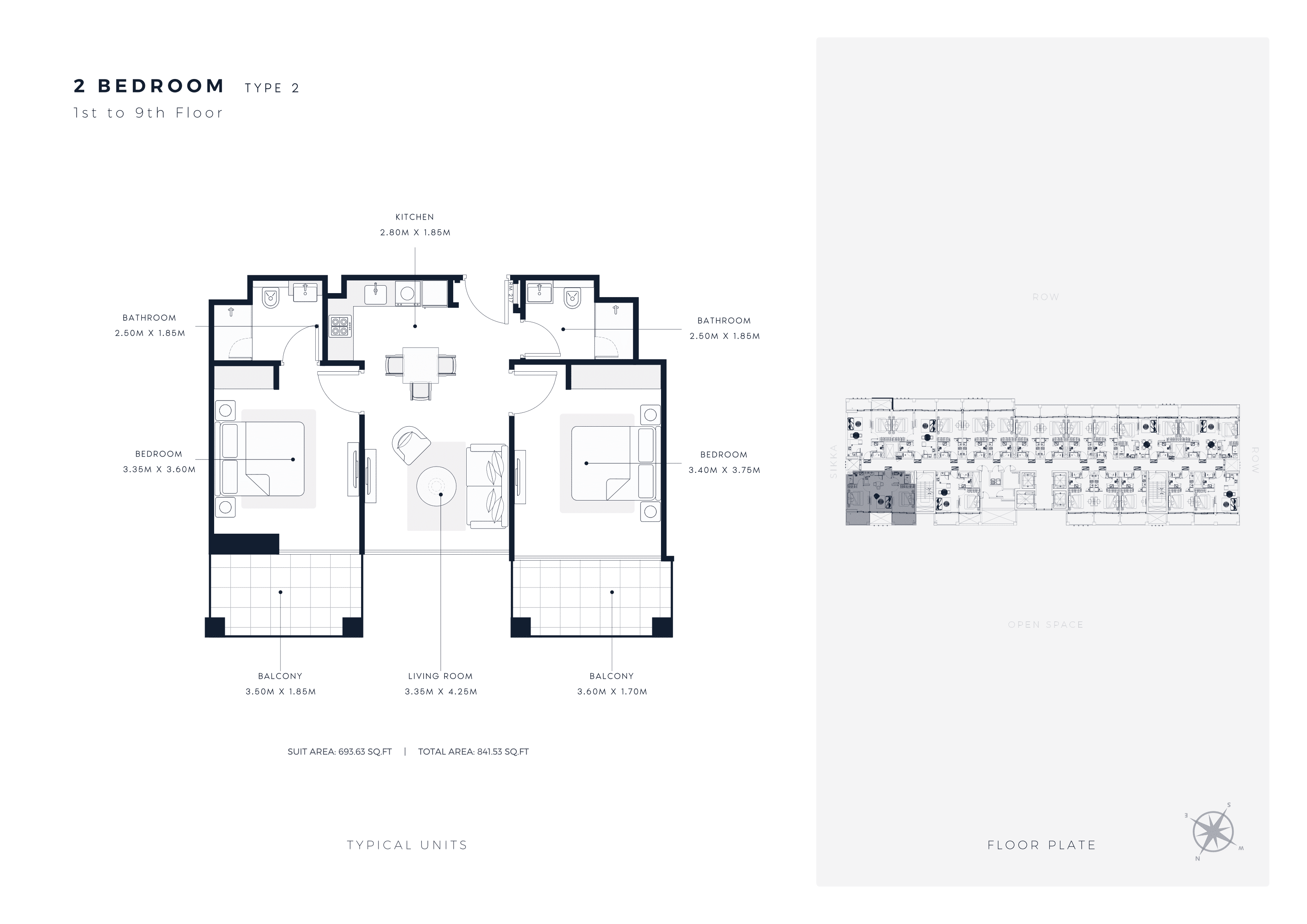 Azizi Riviera 65, 2-Bed Floor Plan, type: