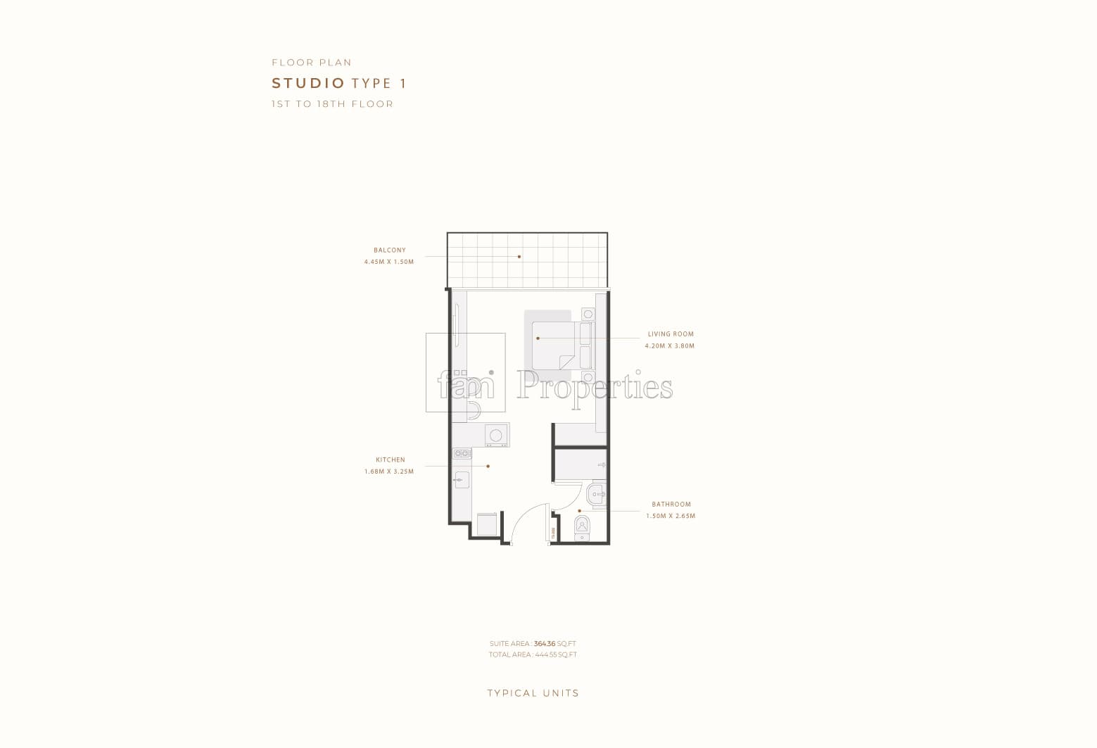 Azizi Riviera Reve Tower 1, 0-Bed Floor Plan, type: Studio