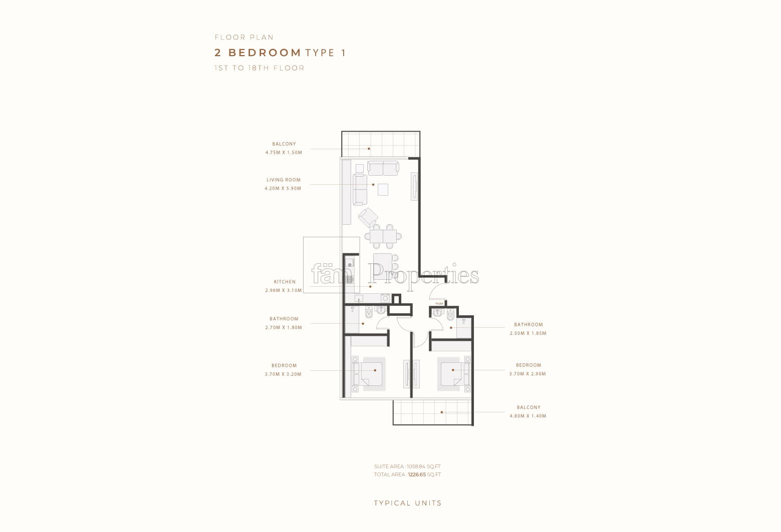 Azizi Riviera Reve Tower 1, 2-Bed Floor Plan, type: 2 Bedroom