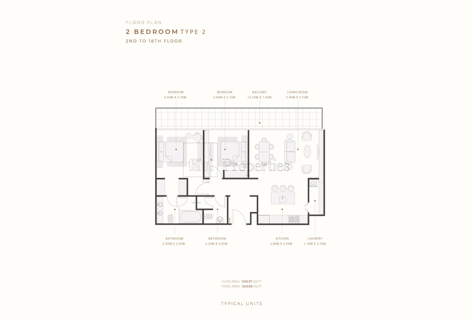 Azizi Riviera Reve Tower 1, 2-Bed Floor Plan, type: 2 Bedroom