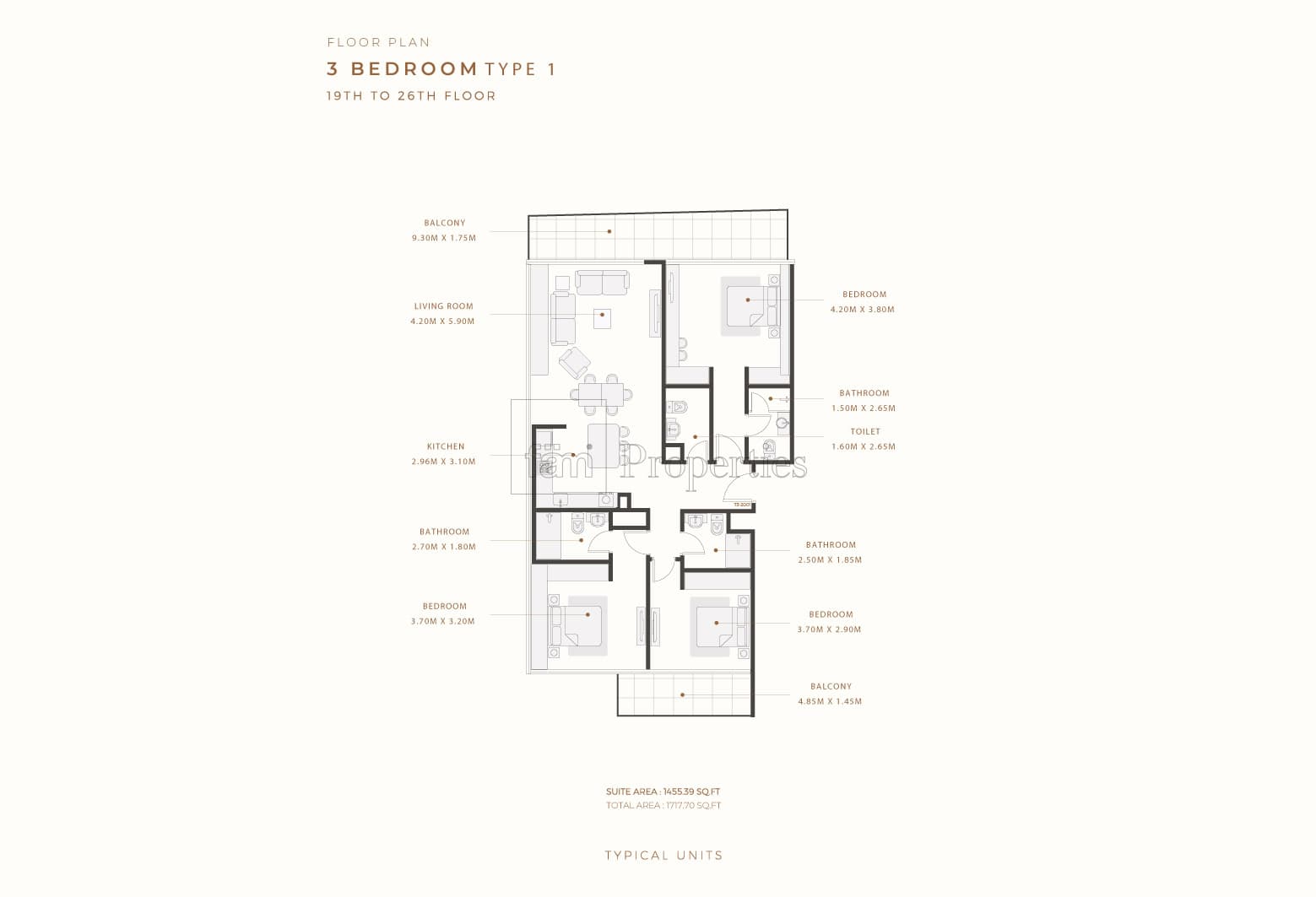 Azizi Riviera Reve Tower 1, 3-Bed Floor Plan, type: 3 Bedroom