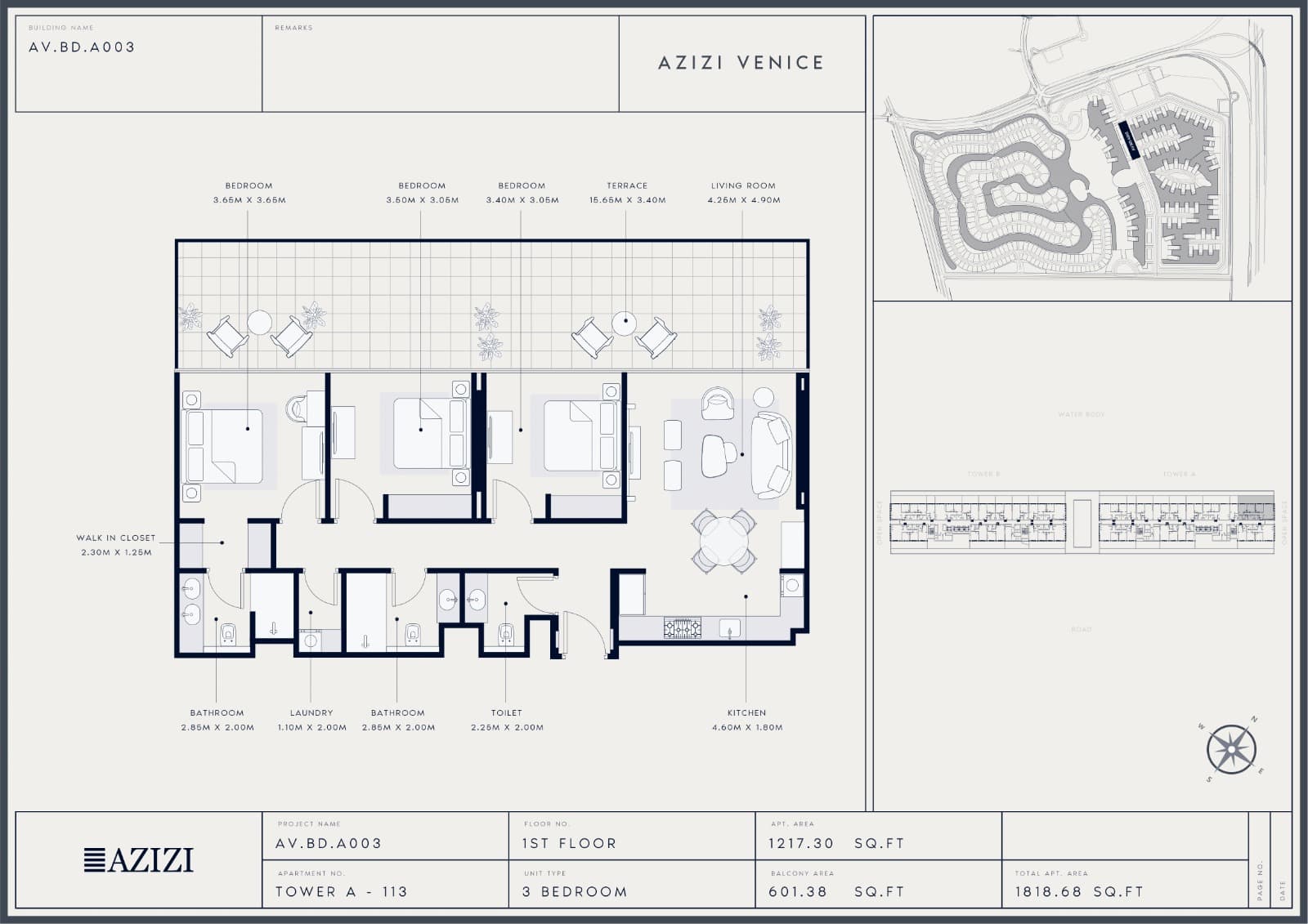 Azizi Venice, 3-Bed Floor Plan, type: