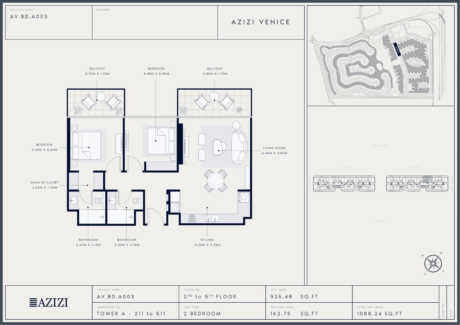 Azizi Venice, 2-Bed Floor Plan, type: