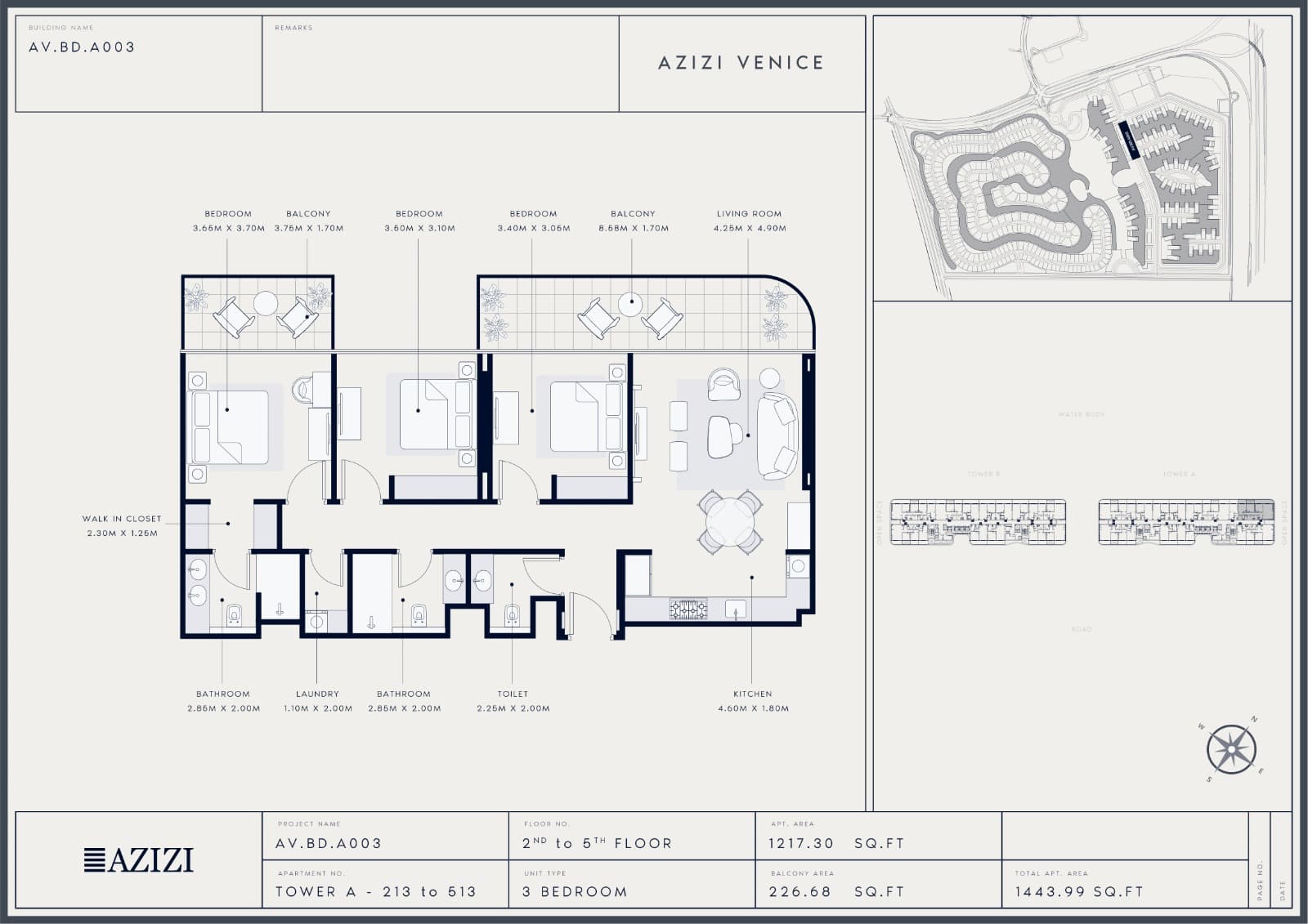 Azizi Venice, 3-Bed Floor Plan, type: