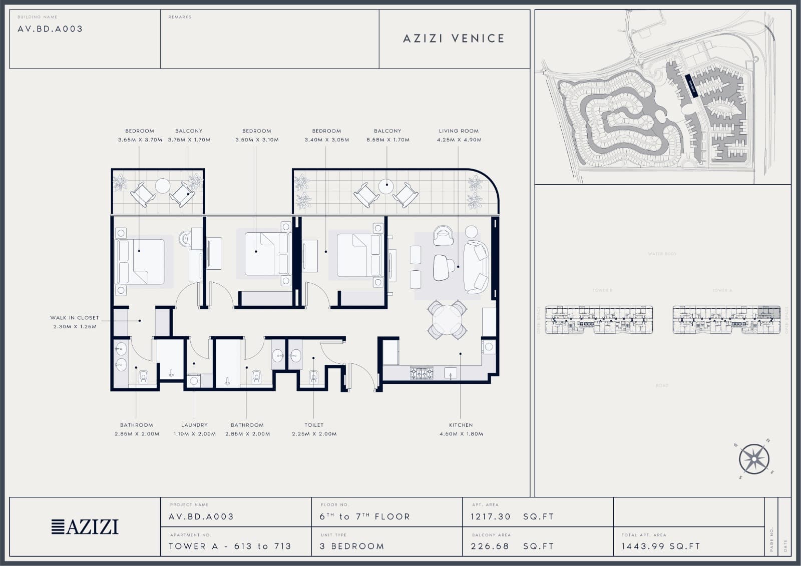 Azizi Venice, 3-Bed Floor Plan, type: