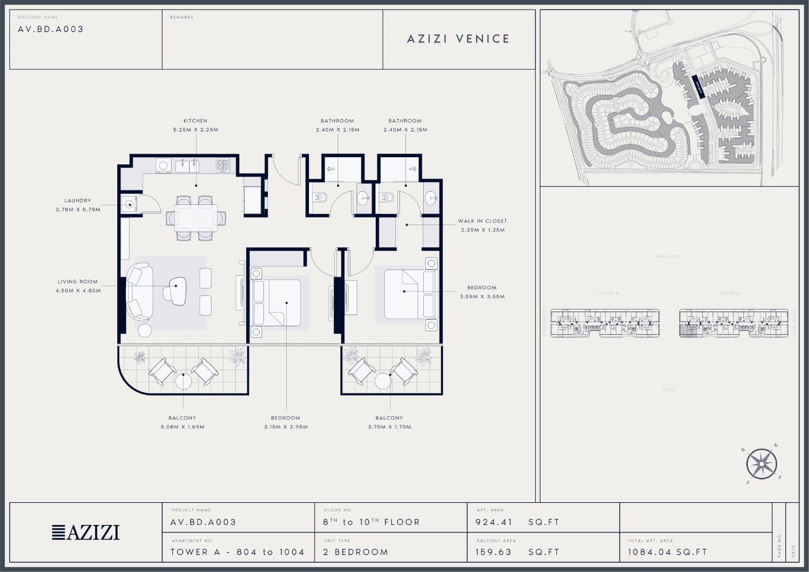 Azizi Venice, 2-Bed Floor Plan, type: