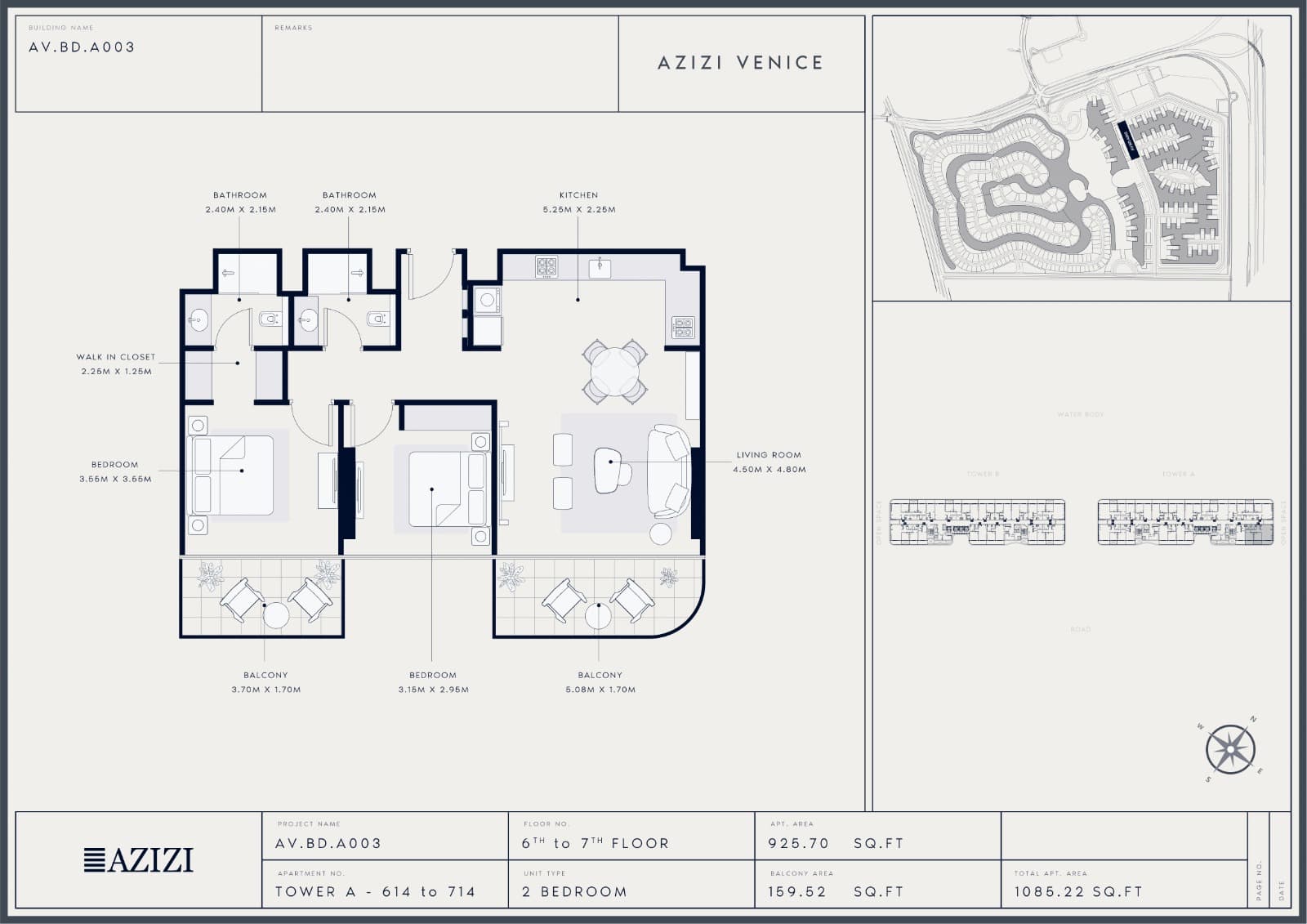 Azizi Venice, 2-Bed Floor Plan, type: