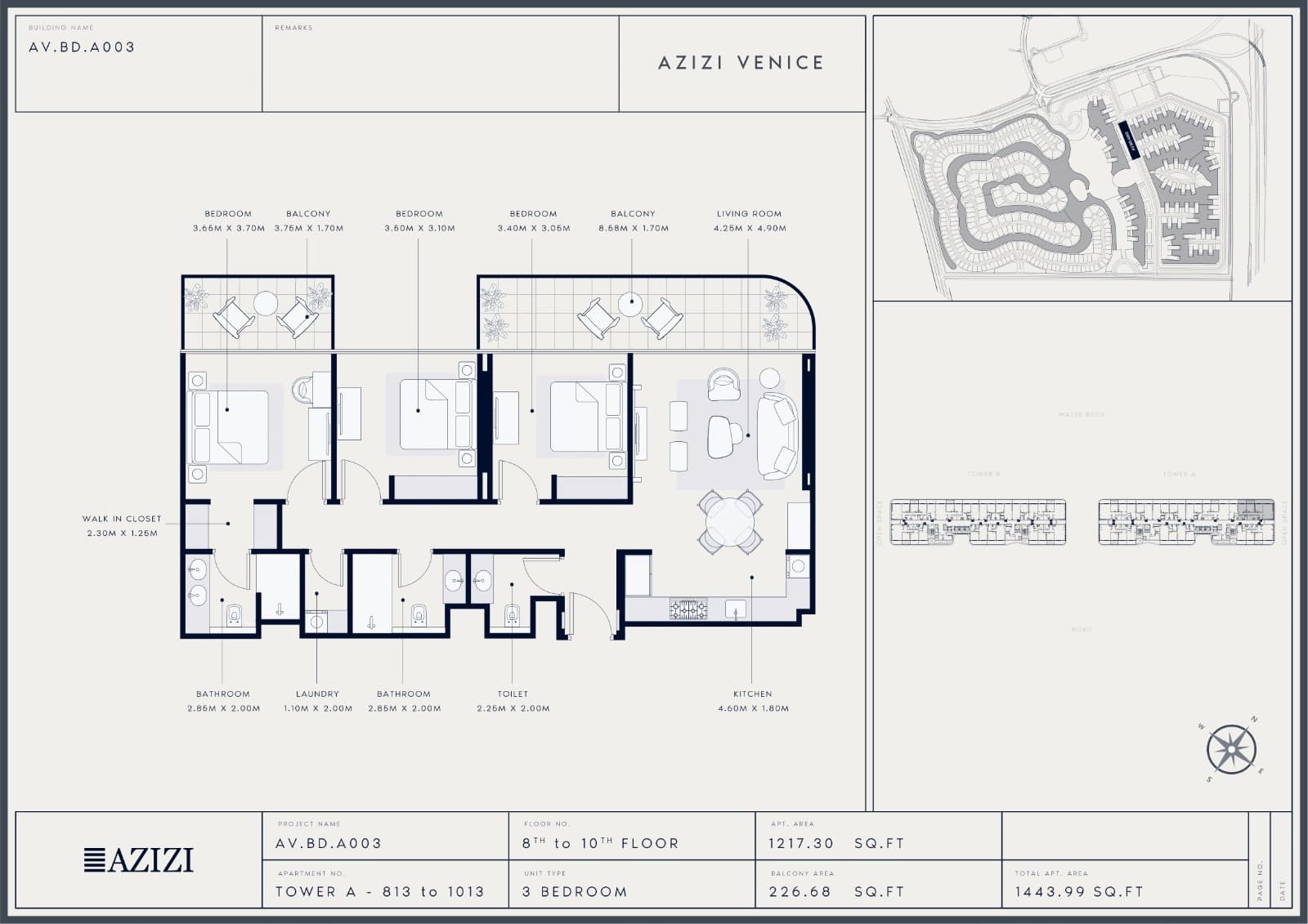 Azizi Venice, 3-Bed Floor Plan, type: