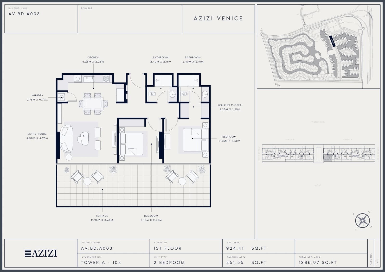 Azizi Venice, 2-Bed Floor Plan, type:
