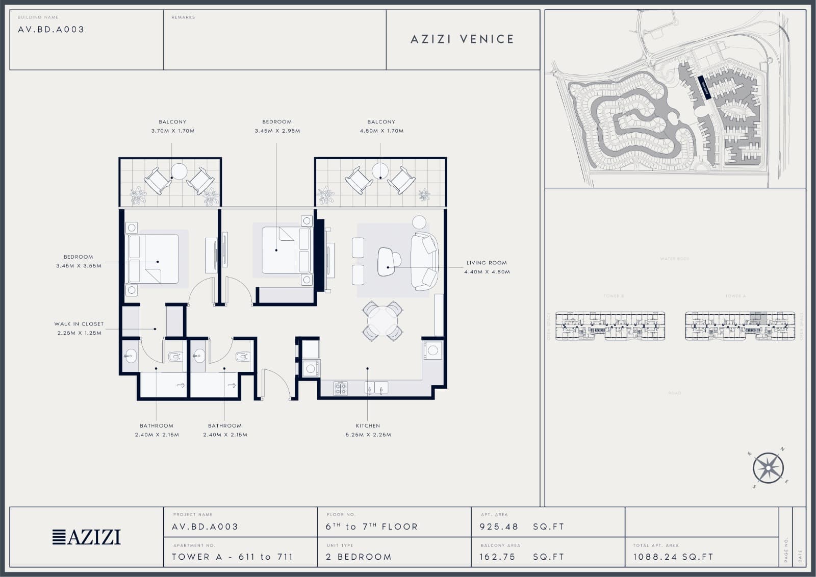 Azizi Venice, 2-Bed Floor Plan, type: