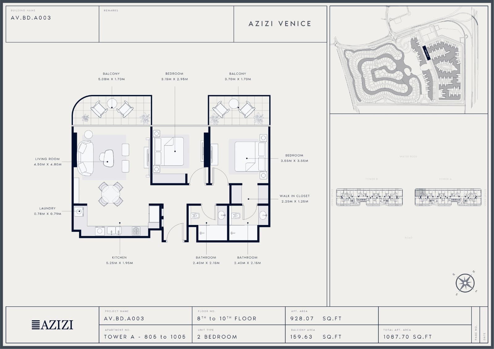 Azizi Venice, 2-Bed Floor Plan, type: