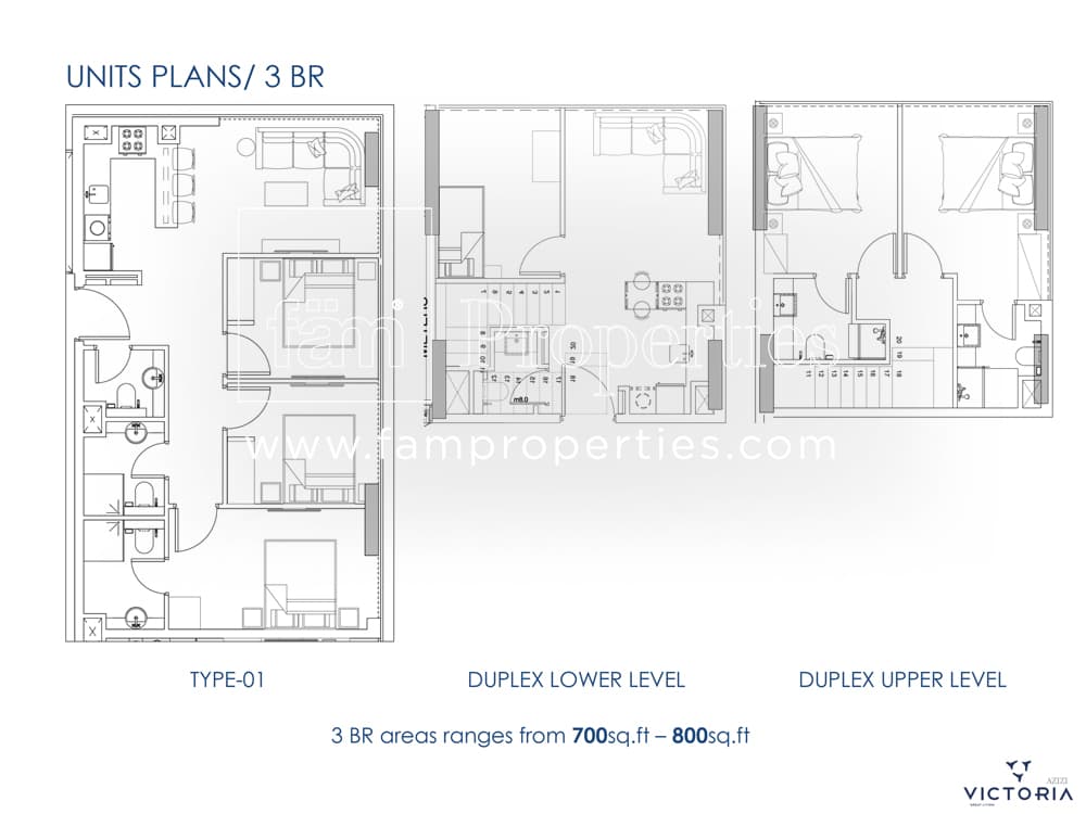 AZIZI Victoria at District 7, 3-Bed Floor Plan, type: 3 Bedroom