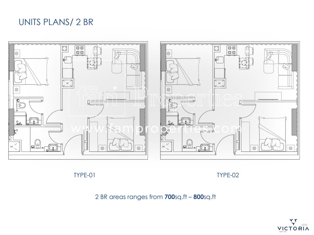 AZIZI Victoria at District 7, 2-Bed Floor Plan, type: 2 Bedroom