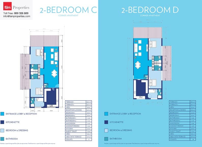 Azure Residences, 2-Bed Floor Plan, type: 2BD C and D