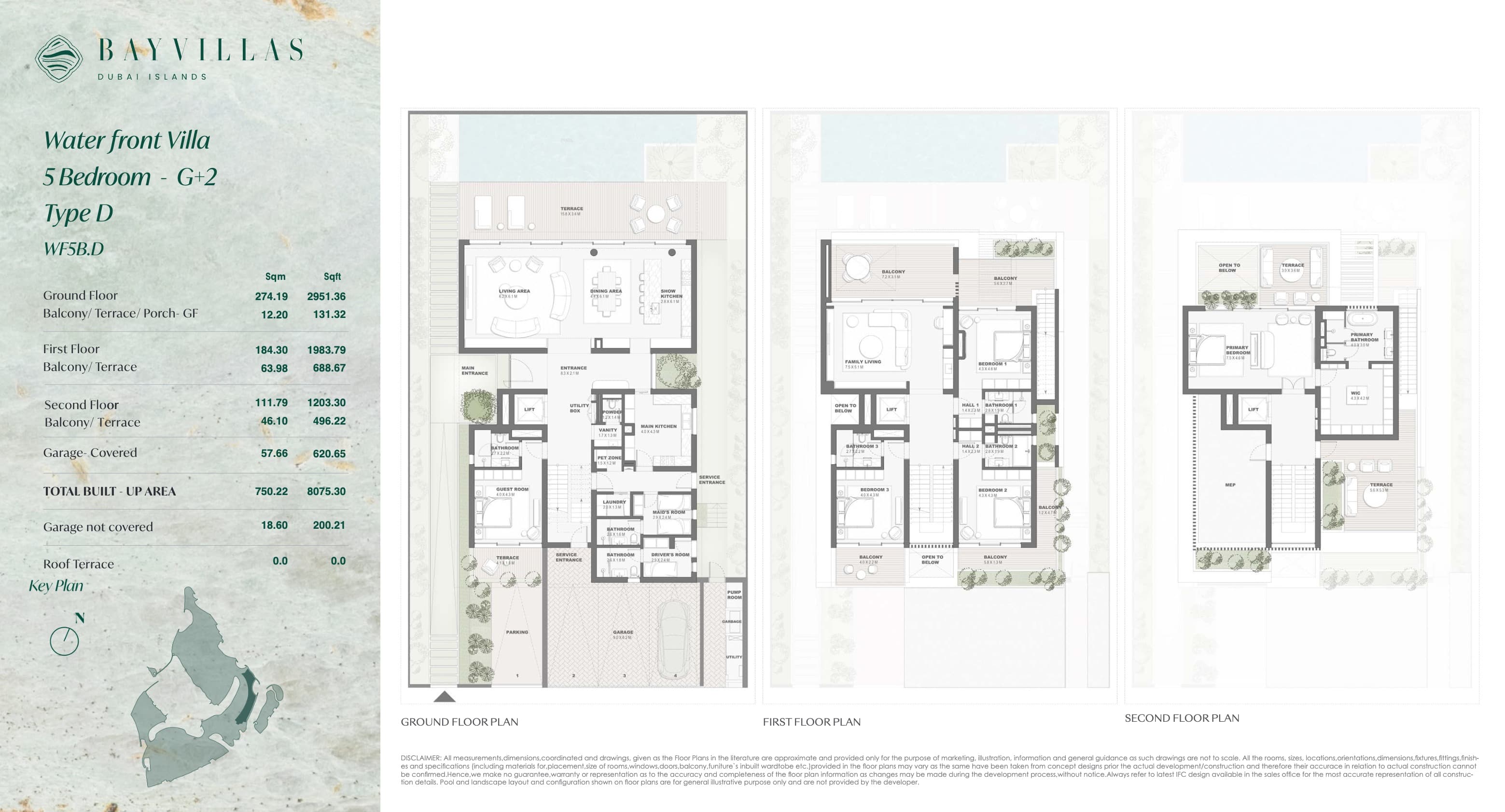 Bay Villas, 5-Bed Floor Plan, type: Bay Villas - Waterfront - 5BR - G+2 - Type D- WF5B