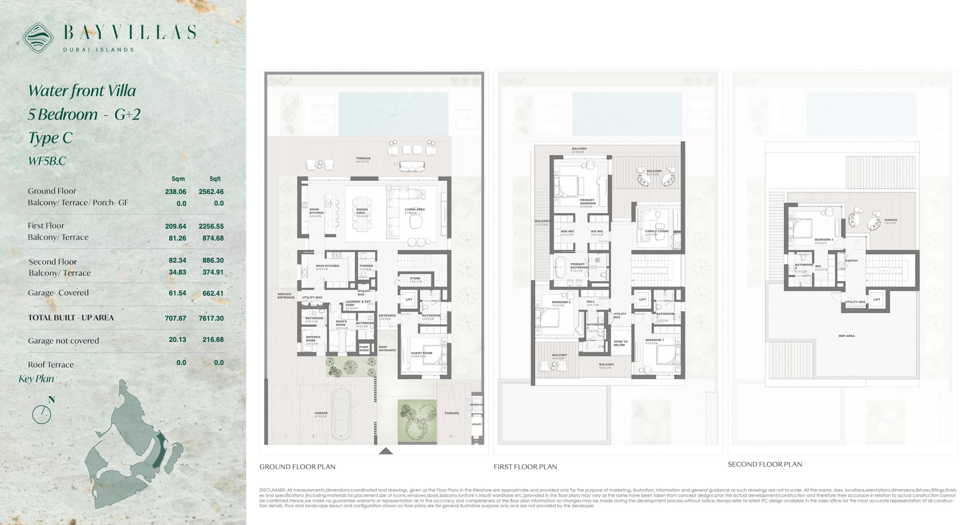 Bay Villas, 5-Bed Floor Plan, type: Bay Villas - Waterfront - 5BR - G+2 - Type C- WF5B