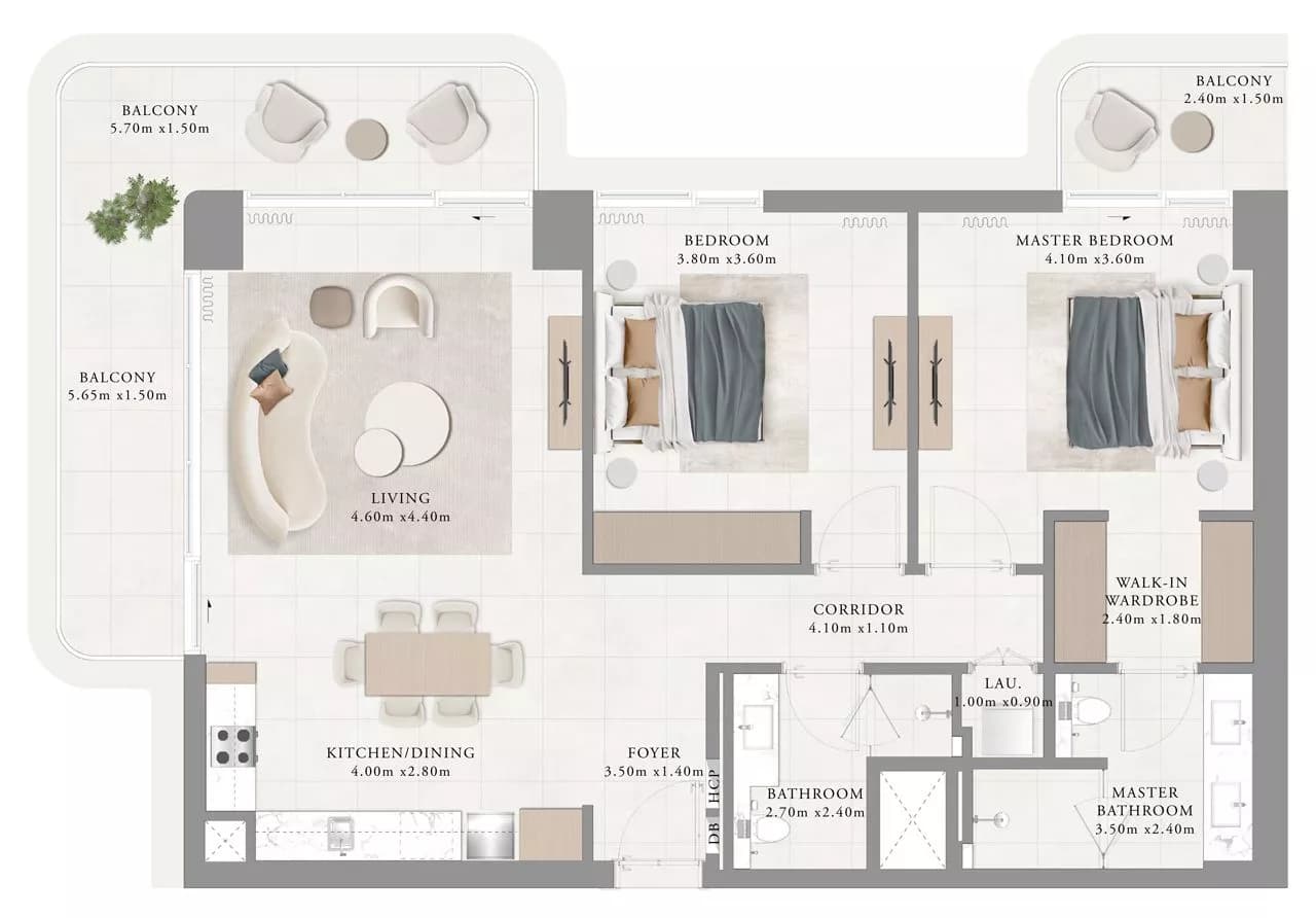 Bayline, 2-Bed Floor Plan, type: